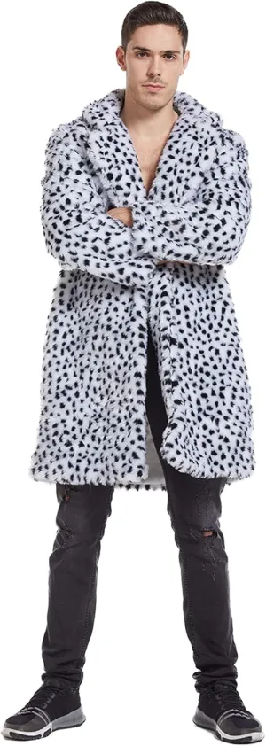 UMREN Mens Warm Leopard Faux Fur Coats Jacket Long Luxury Overwear Parka Cardigans