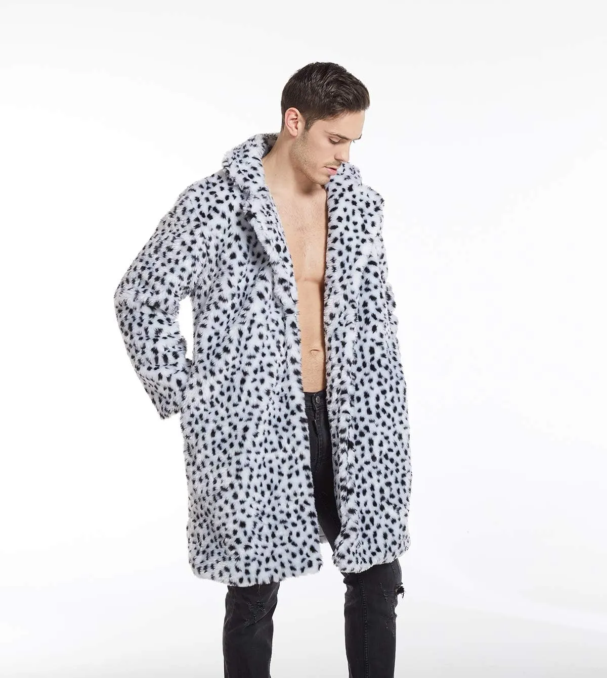 UMREN Mens Warm Leopard Faux Fur Coats Jacket Long Luxury Overwear Parka Cardigans
