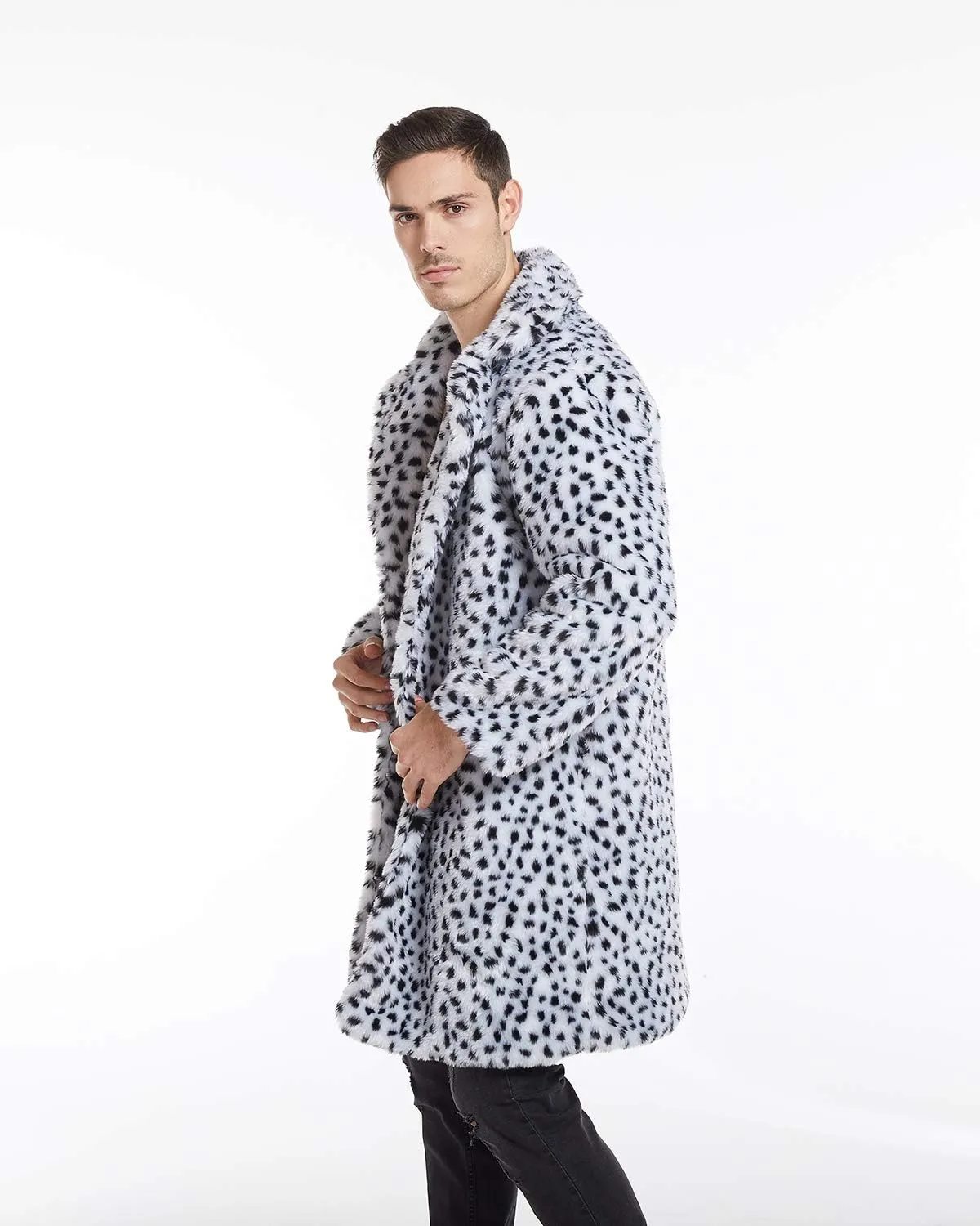 UMREN Mens Warm Leopard Faux Fur Coats Jacket Long Luxury Overwear Parka Cardigans