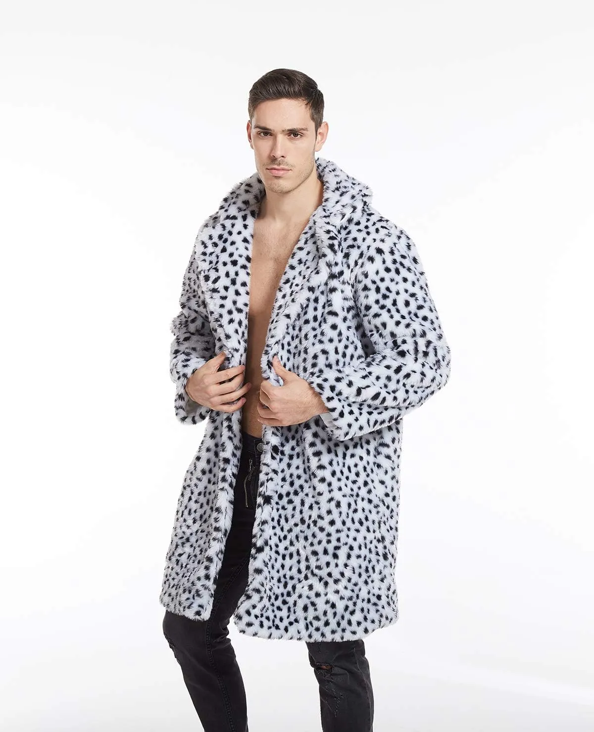 UMREN Mens Warm Leopard Faux Fur Coats Jacket Long Luxury Overwear Parka Cardigans