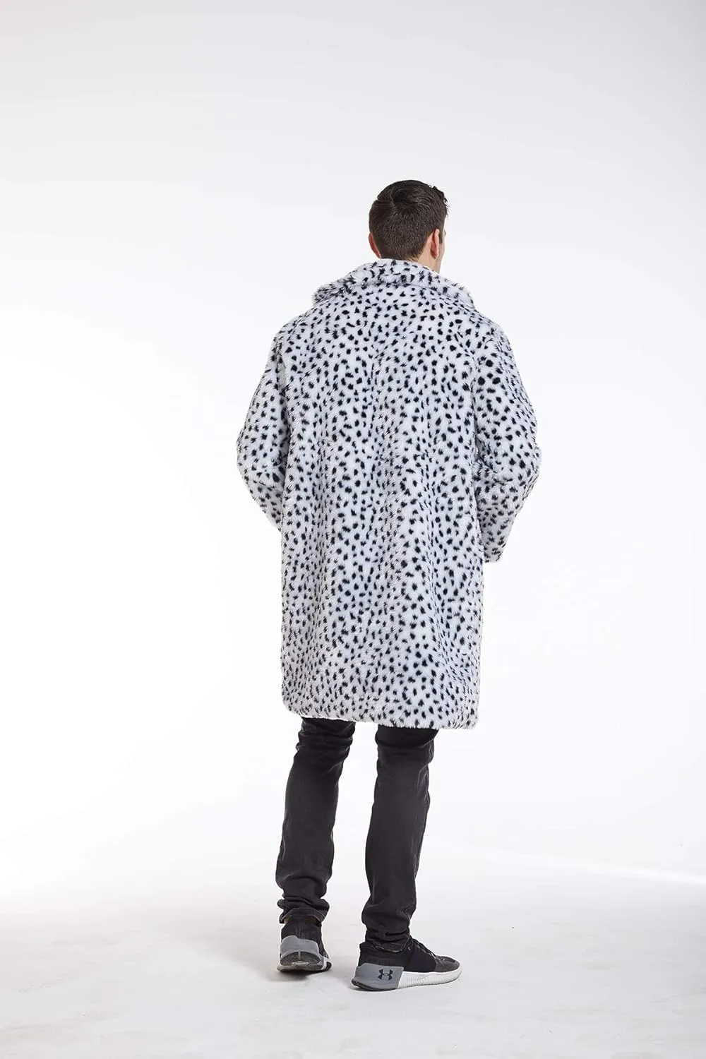 UMREN Mens Warm Leopard Faux Fur Coats Jacket Long Luxury Overwear Parka Cardigans