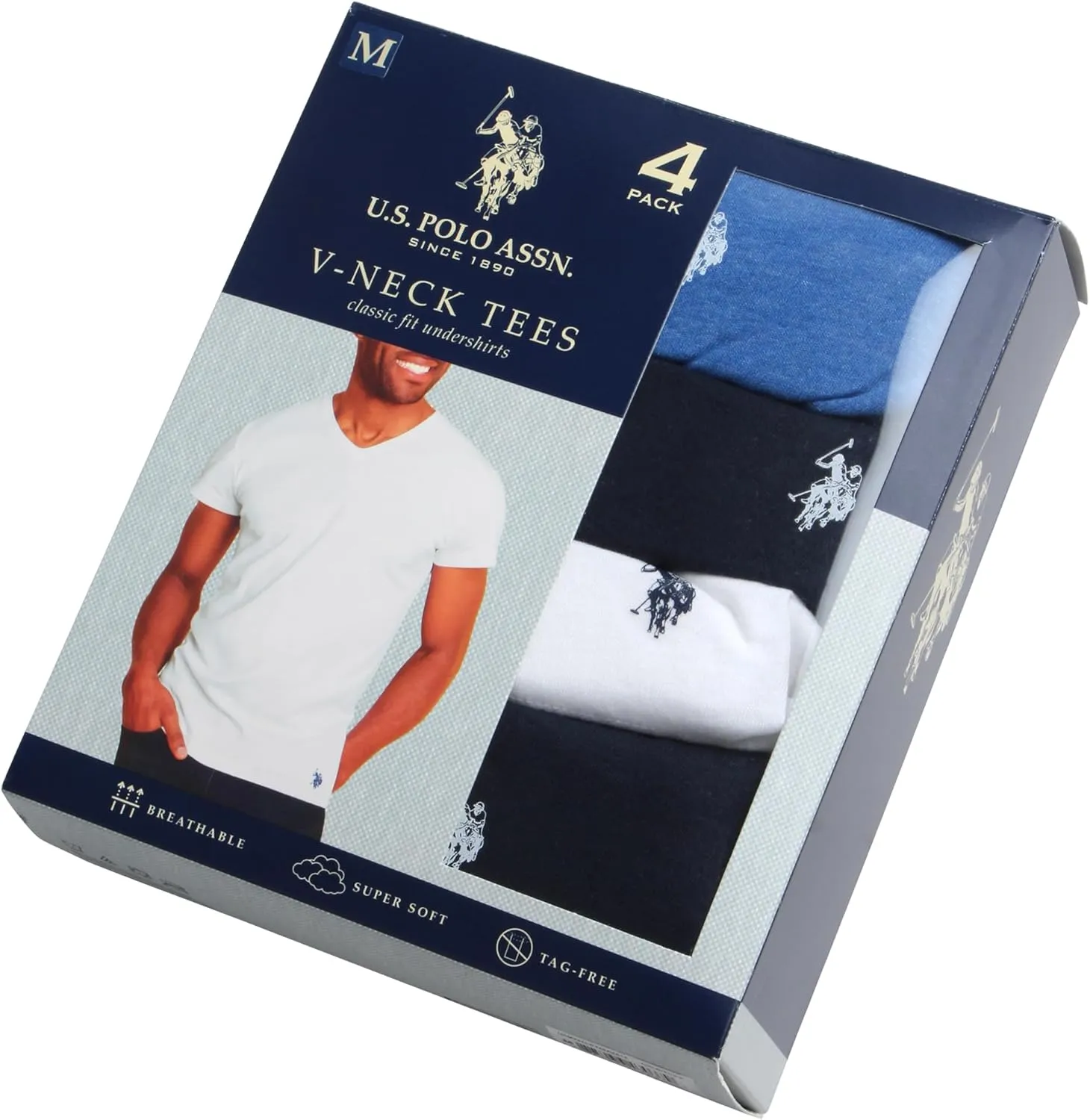 U.S. Polo Assn. Men's Undershirts - 4 Pack V Neck Undershirts for Men (S-XL)