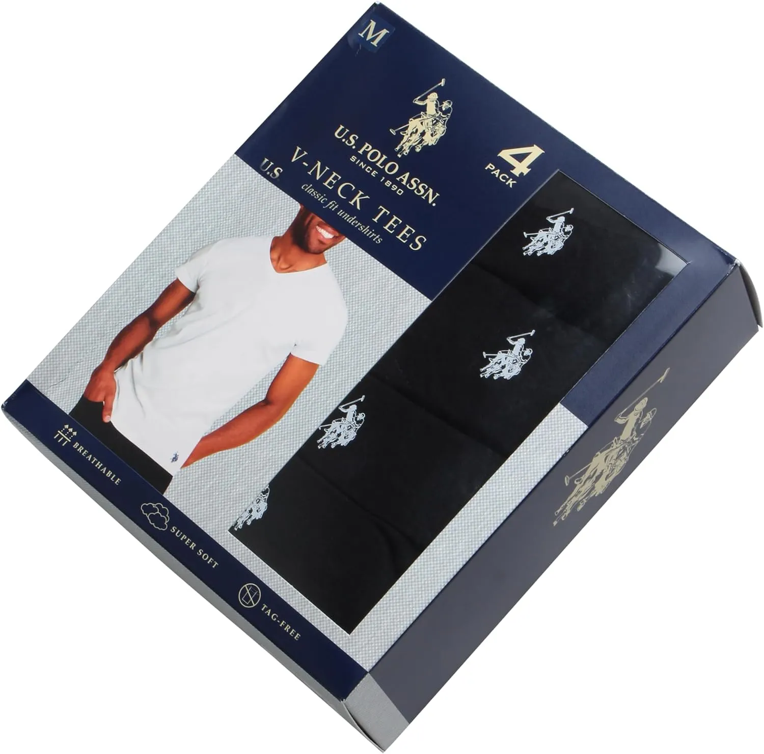 U.S. Polo Assn. Men's Undershirts - 4 Pack V Neck Undershirts for Men (S-XL)