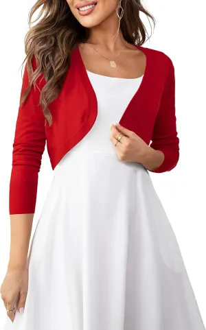 U.Vomade Women's Cropped Cardigan Bolero Shrug Open Front Sweater Long Sleeve S-1X