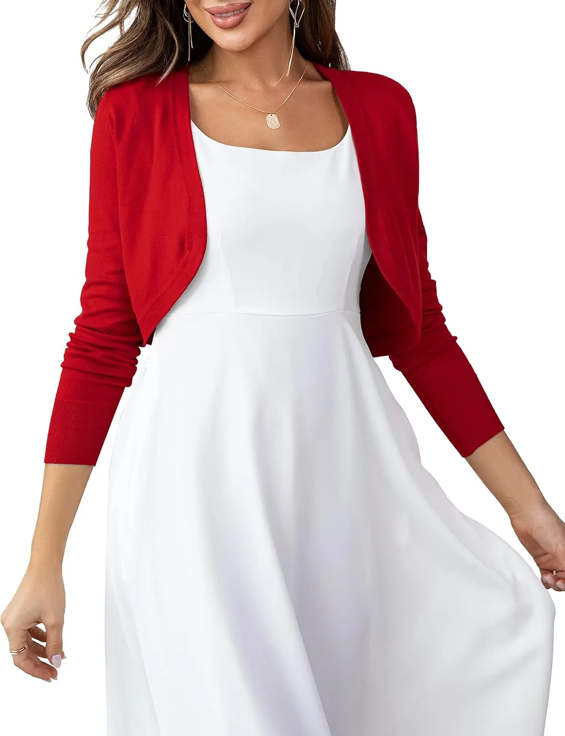 U.Vomade Women's Cropped Cardigan Bolero Shrug Open Front Sweater Long Sleeve S-1X