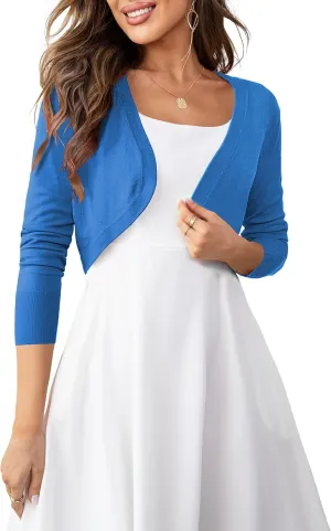 U.Vomade Women's Cropped Cardigan Bolero Shrug Open Front Sweater Long Sleeve S-1X