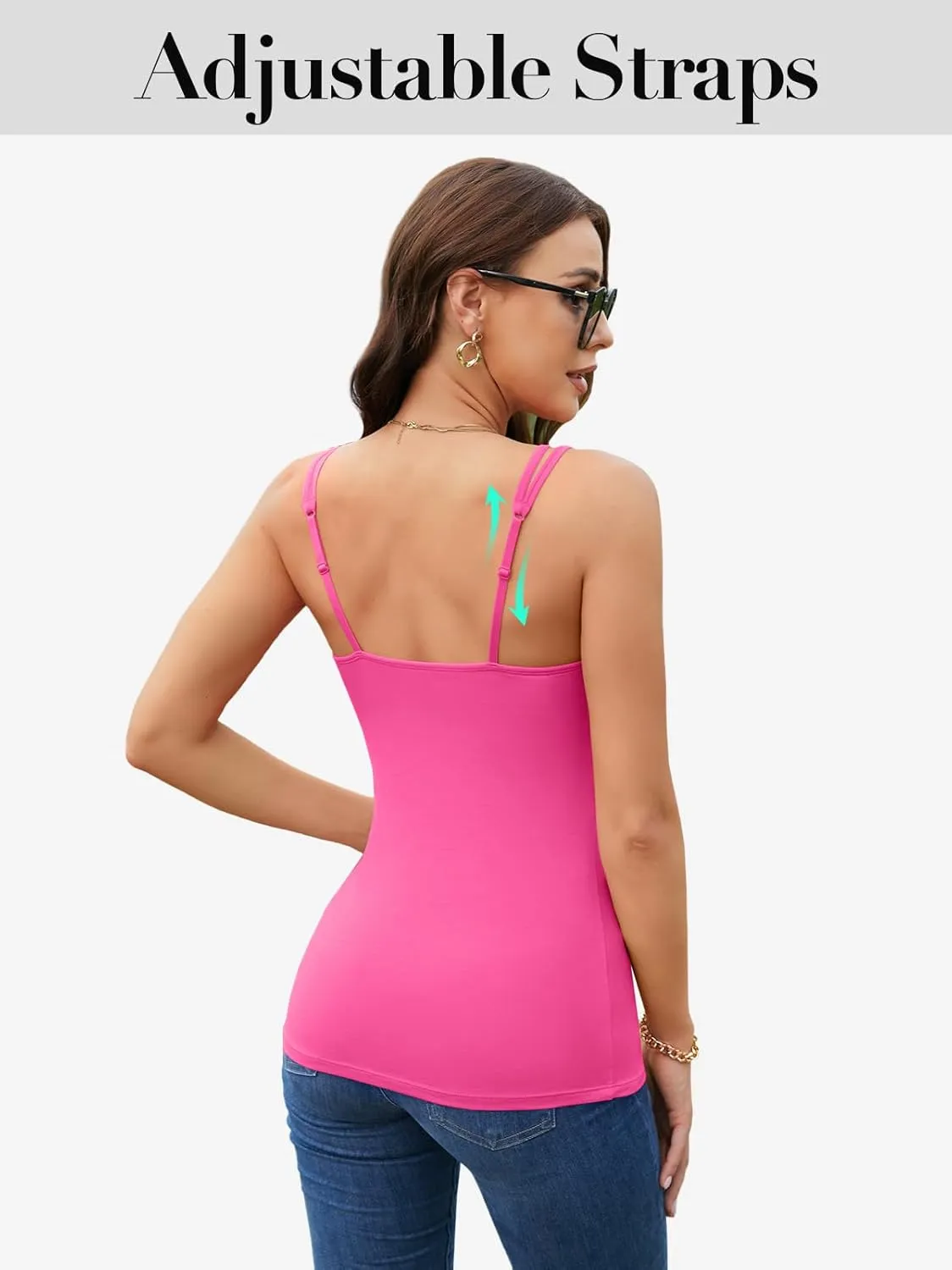 V FOR CITY Shelf Bra Camisole Tops for Women Adjustable Double Spaghetti Straps Tank Tops Cotton Yoga Cami Shirt 2 Pack