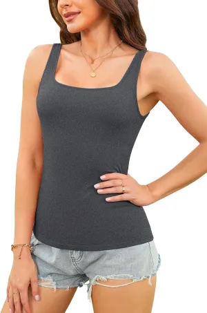 V FOR CITY Womens Tank Tops with Shelf Bra Square Neck Camisole Casual Cotton Cami Undershirts