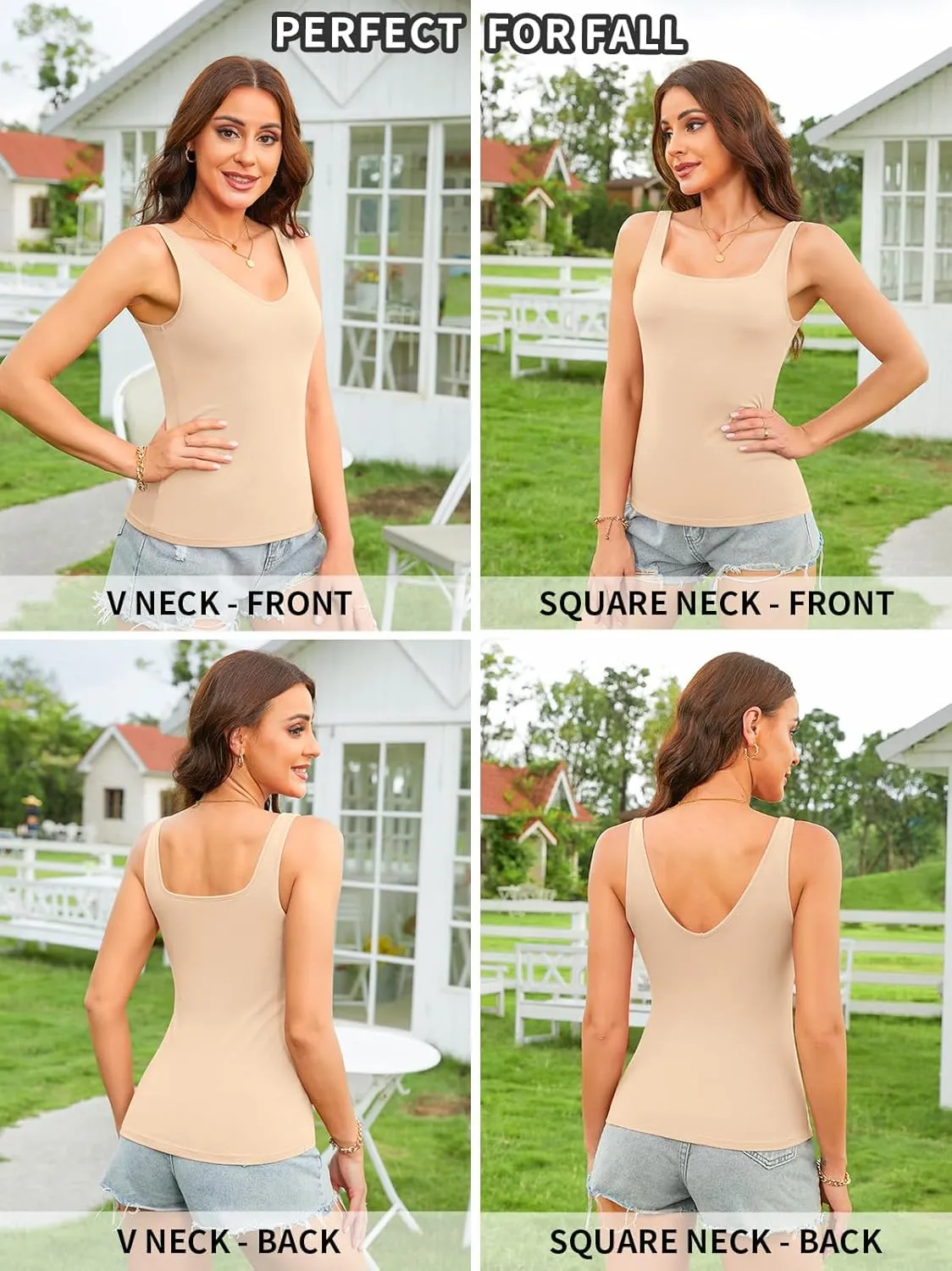 V FOR CITY Womens Tank Tops with Shelf Bra Square Neck Camisole Casual Cotton Cami Undershirts