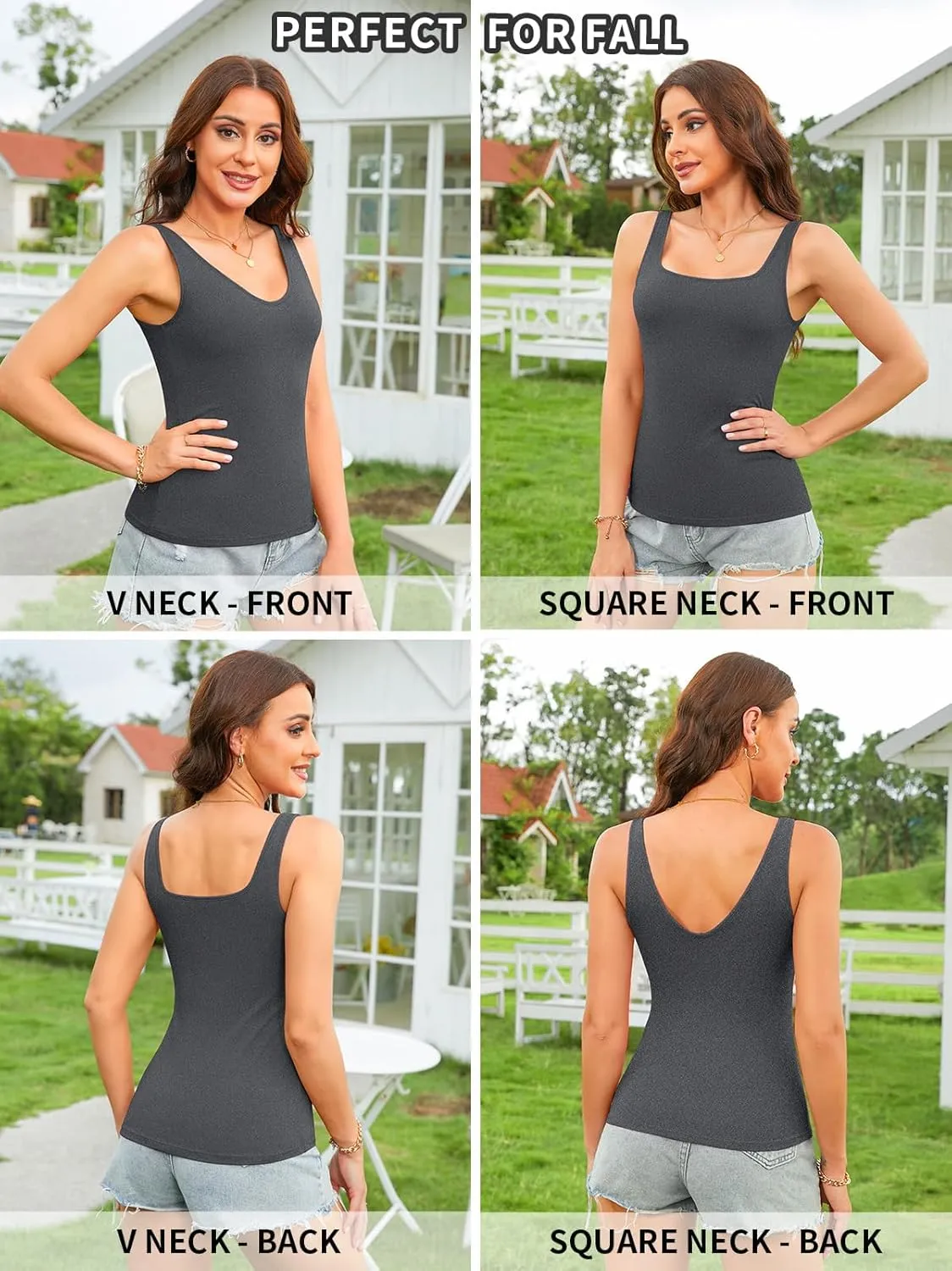 V FOR CITY Womens Tank Tops with Shelf Bra Square Neck Camisole Casual Cotton Cami Undershirts
