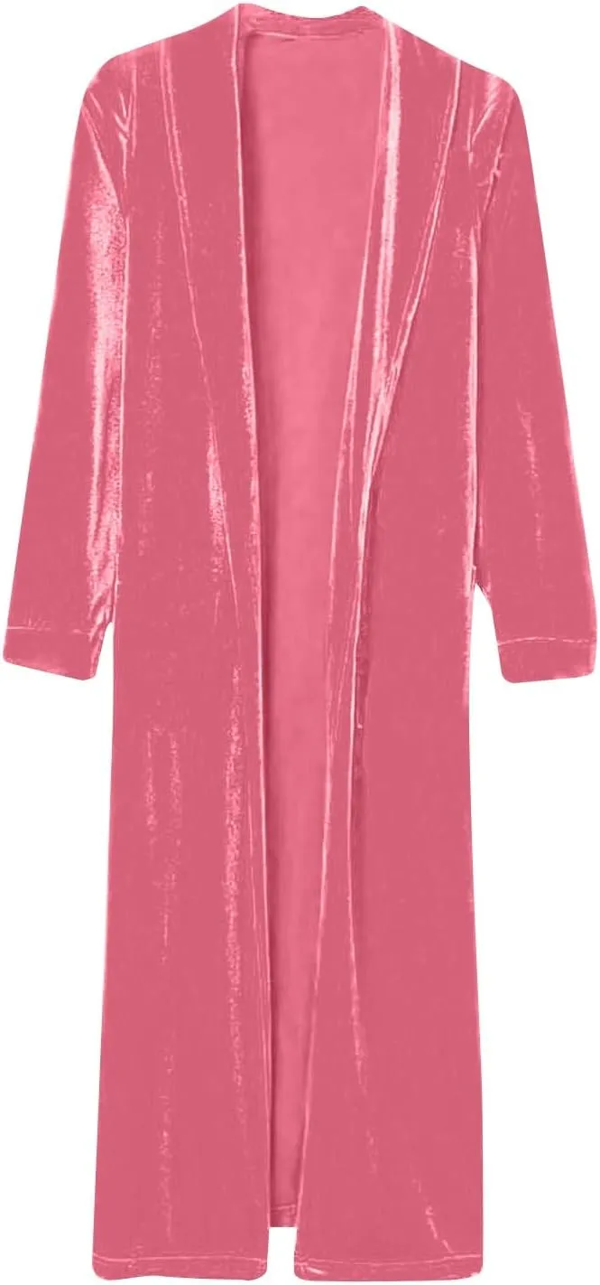 Velvet Cardigan for Women Casual Open Front Long Sleeve Lapel Collar Blazer Jackets Lightweight Long Trench Coats