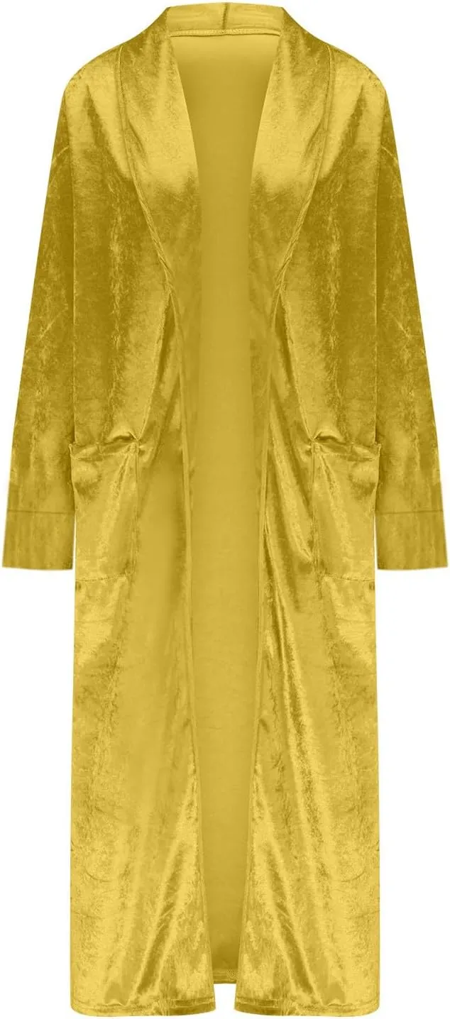 Velvet Cardigan for Women Casual Open Front Long Sleeve Lapel Collar Blazer Jackets Lightweight Long Trench Coats
