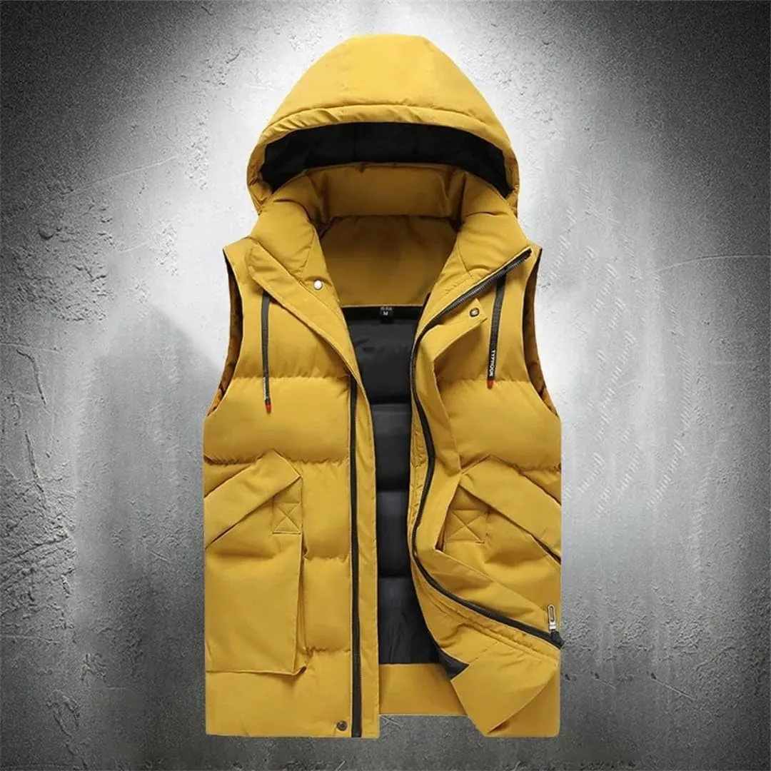 Vest Jacket For Men Sleeveless Jacket With Hood Men Clothing Cotton Padded Coats Men Outwear Clothes