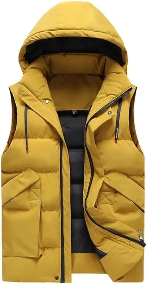 Vest Jacket For Men Sleeveless Jacket With Hood Men Clothing Cotton Padded Coats Men Outwear Clothes