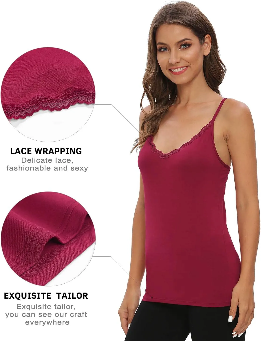 Vislivin Plain Camisole for Women Lace Tank Tops V Neck Adjustable Cami Sexy Undershirts 4 Pack