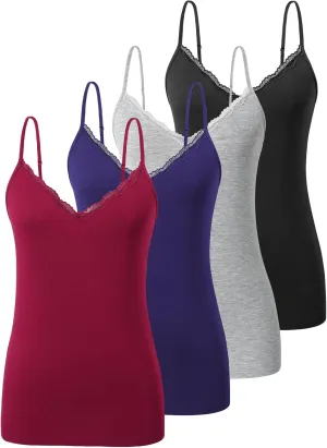 Vislivin Plain Camisole for Women Lace Tank Tops V Neck Adjustable Cami Sexy Undershirts 4 Pack