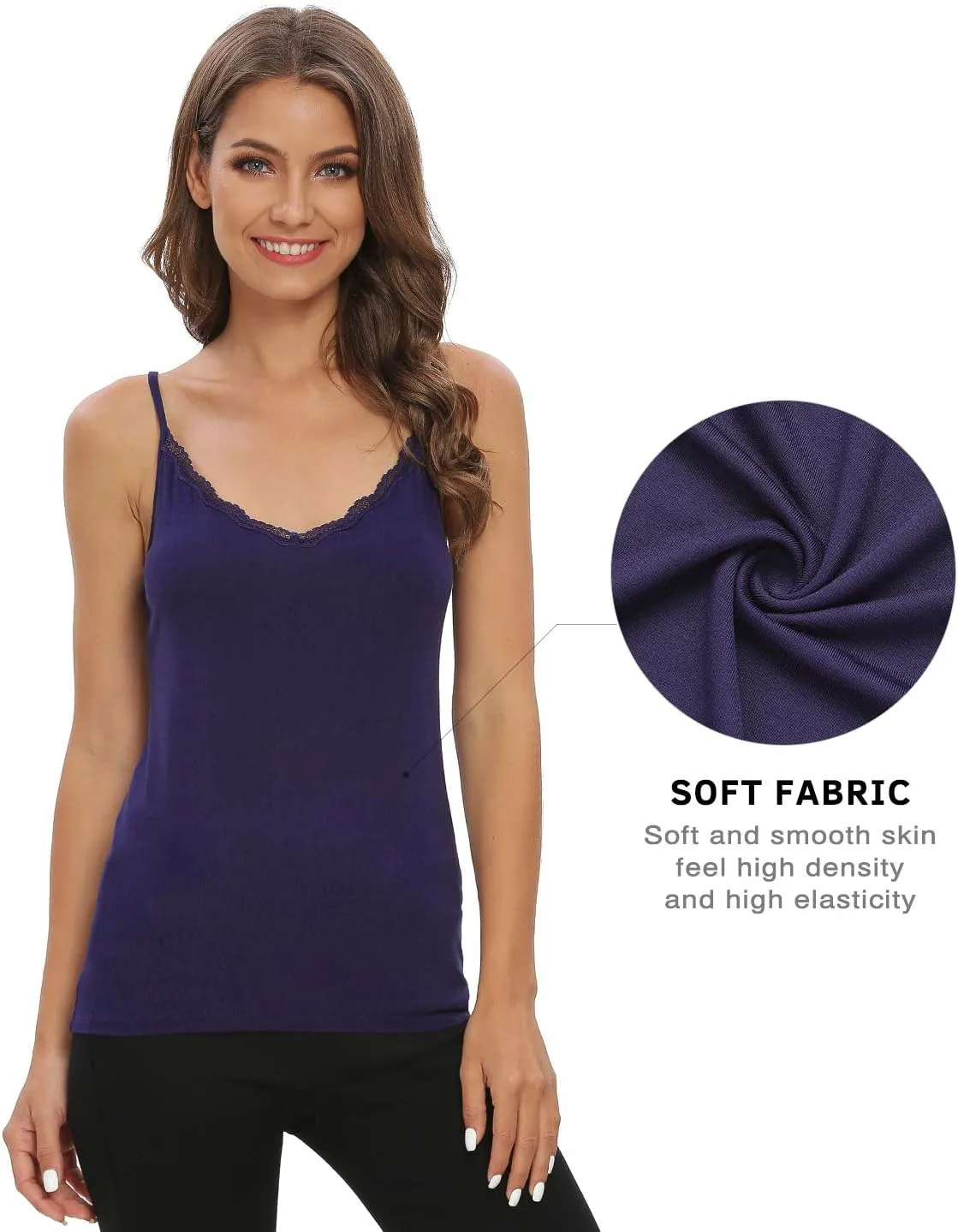 Vislivin Plain Camisole for Women Lace Tank Tops V Neck Adjustable Cami Sexy Undershirts 4 Pack