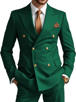 Wangyue Mens Double Breasted Suit 2 Piece Slim Fit Wedding Suit for Men Double Breasted Blazer Prom Formal Suits Set