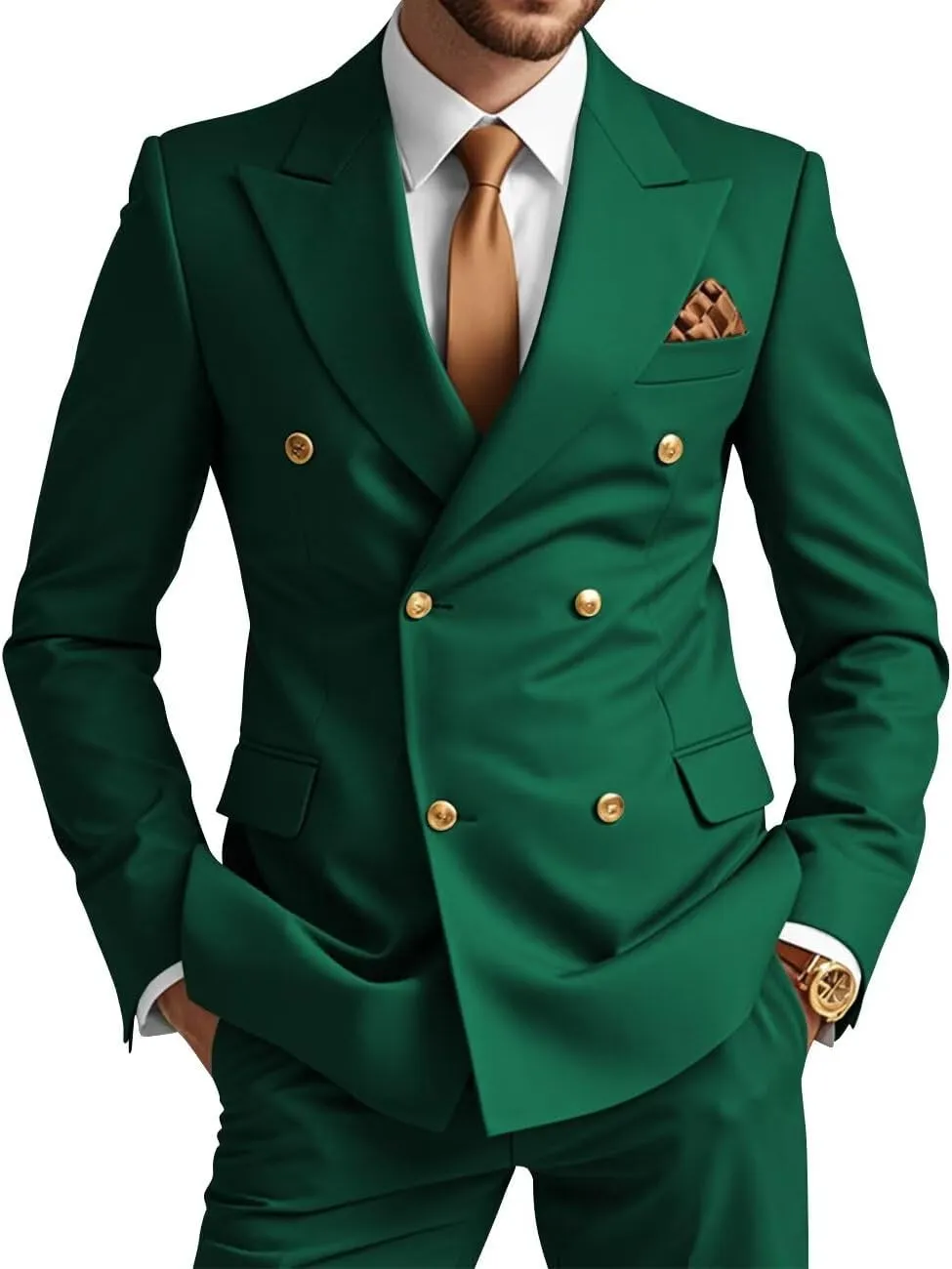 Wangyue Mens Double Breasted Suit 2 Piece Slim Fit Wedding Suit for Men Double Breasted Blazer Prom Formal Suits Set