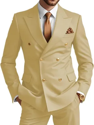 Wangyue Mens Double Breasted Suit 2 Piece Slim Fit Wedding Suit for Men Double Breasted Blazer Prom Formal Suits Set