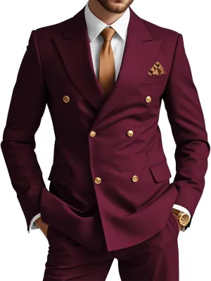 Wangyue Mens Double Breasted Suit 2 Piece Slim Fit Wedding Suit for Men Double Breasted Blazer Prom Formal Suits Set