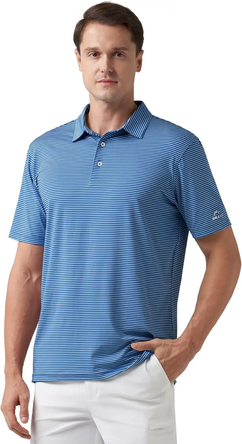 Willit Men's Golf Polo Shirts Short Sleeve Striped Performance Moisture Wicking