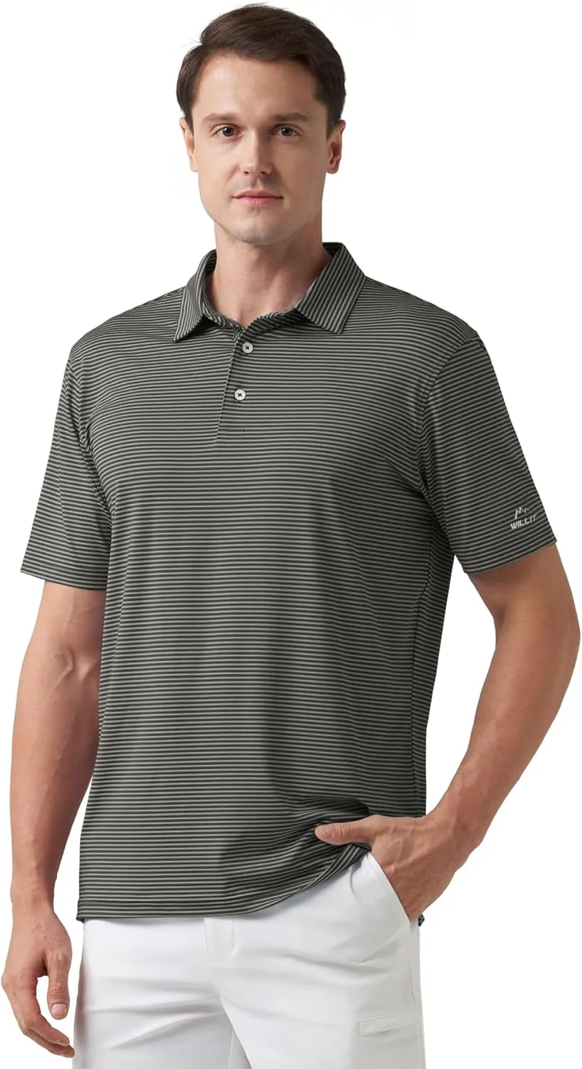 Willit Men's Golf Polo Shirts Short Sleeve Striped Performance Moisture Wicking
