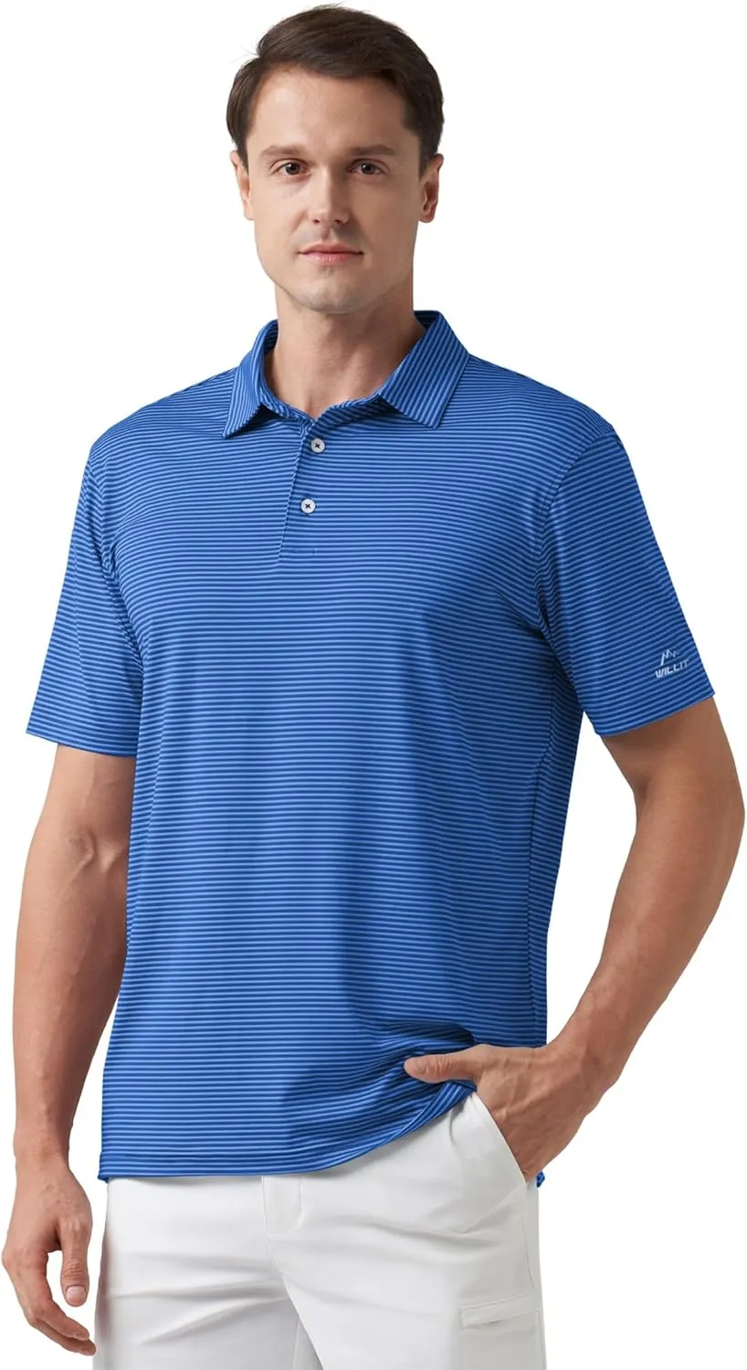 Willit Men's Golf Polo Shirts Short Sleeve Striped Performance Moisture Wicking