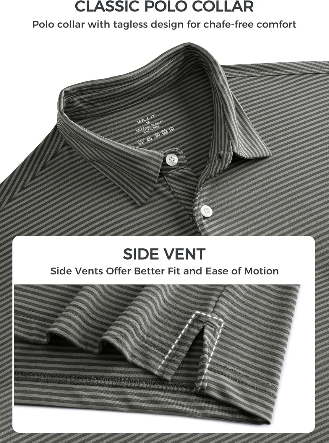 Willit Men's Golf Polo Shirts Short Sleeve Striped Performance Moisture Wicking