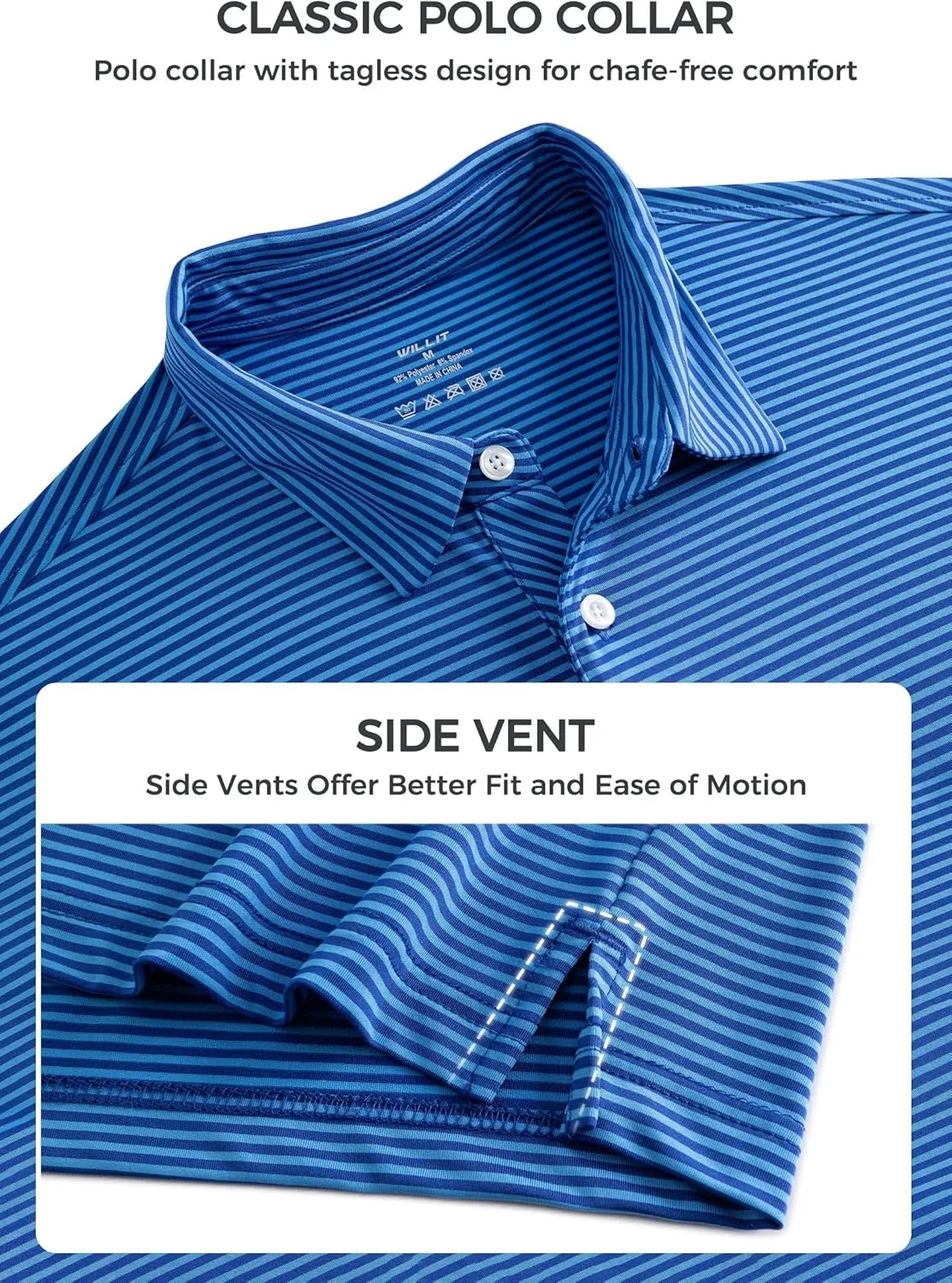 Willit Men's Golf Polo Shirts Short Sleeve Striped Performance Moisture Wicking
