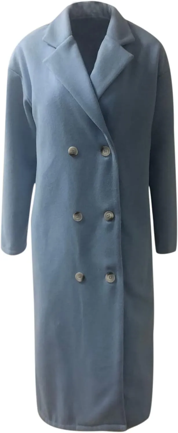 Winter Coats for Women Elegant Notched Collar Double Breasted Wool Coat Casual Trench Peacoat Warm Trench Coats