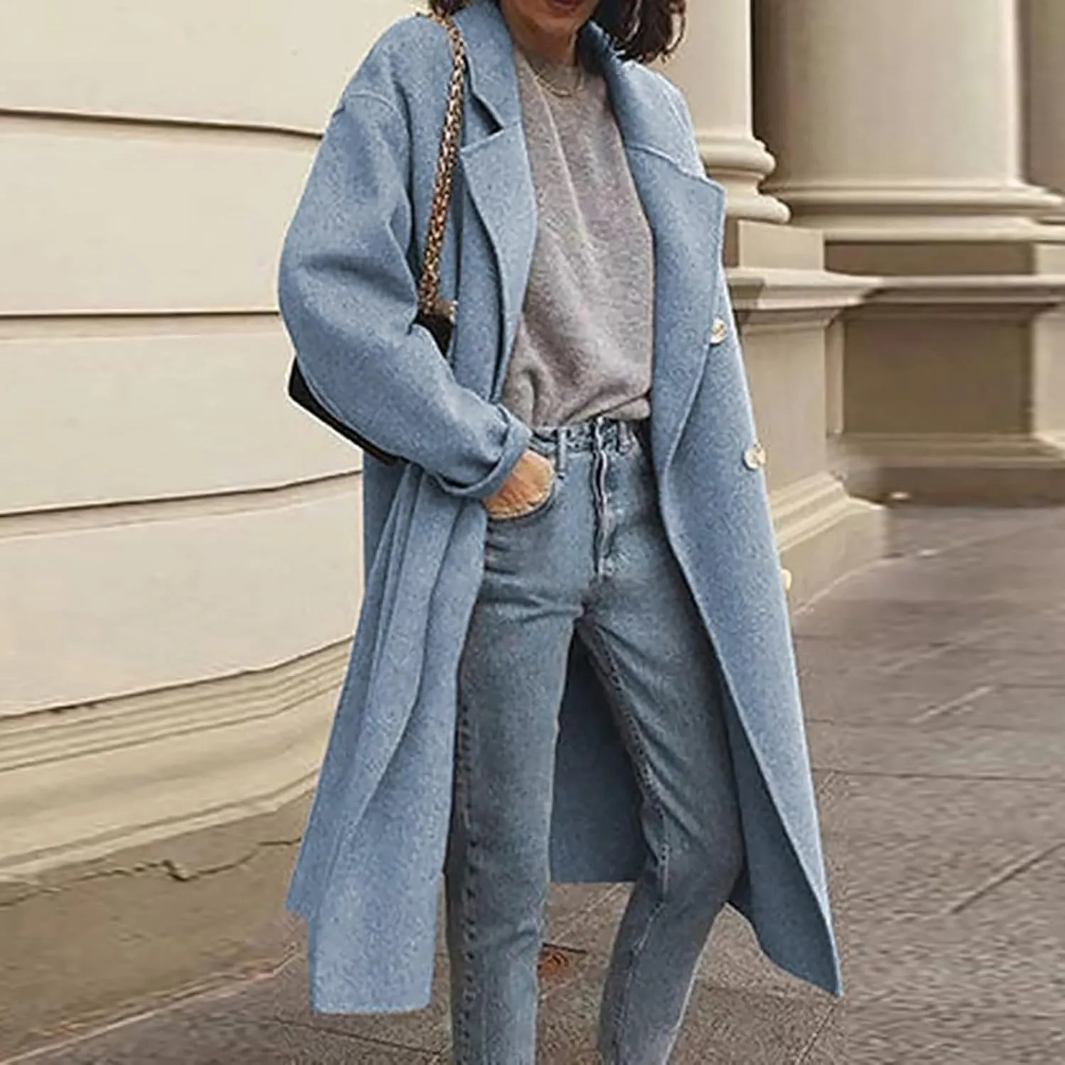 Winter Coats for Women Elegant Notched Collar Double Breasted Wool Coat Casual Trench Peacoat Warm Trench Coats