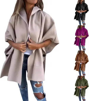 Winter Coats for Women Oversized Cardigans Bat Sleeve Laple Neck Jackets Solid Color Button Fall Hoodies with Pockets