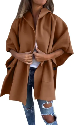 Winter Coats for Women Oversized Cardigans Bat Sleeve Laple Neck Jackets Solid Color Button Fall Hoodies with Pockets