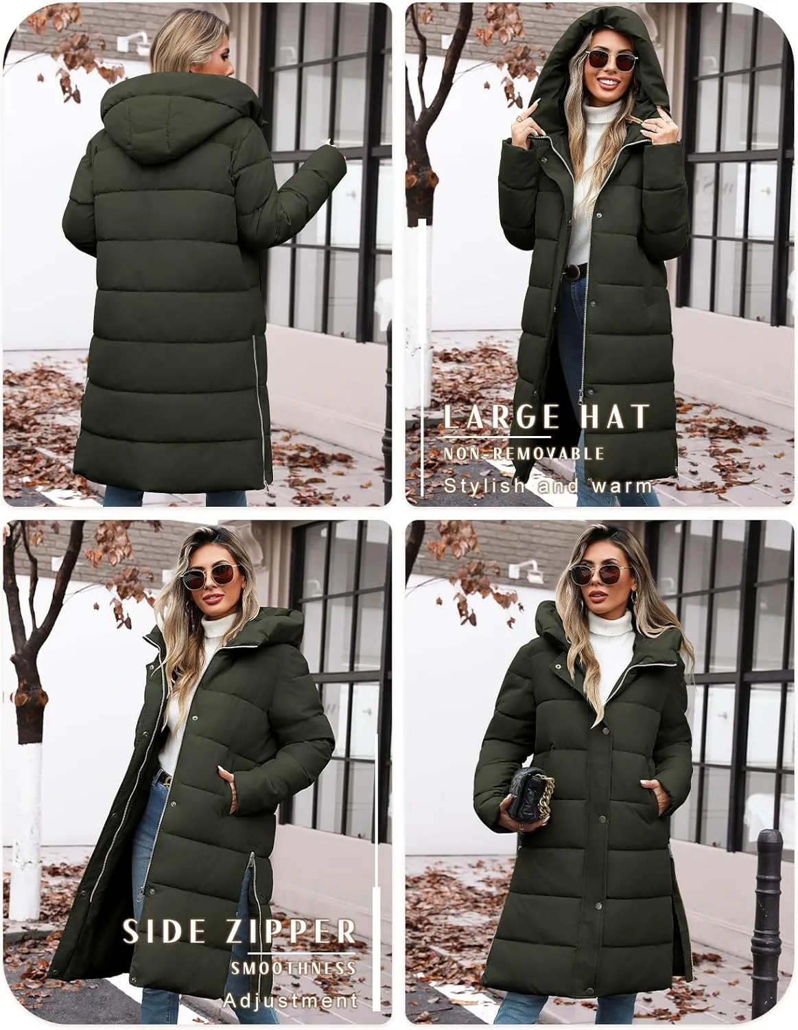 Winter Coats for Women-Puffer Jacket Hooded Warm Winter Long Coat Thickened Down Alternative Jacket Outwear