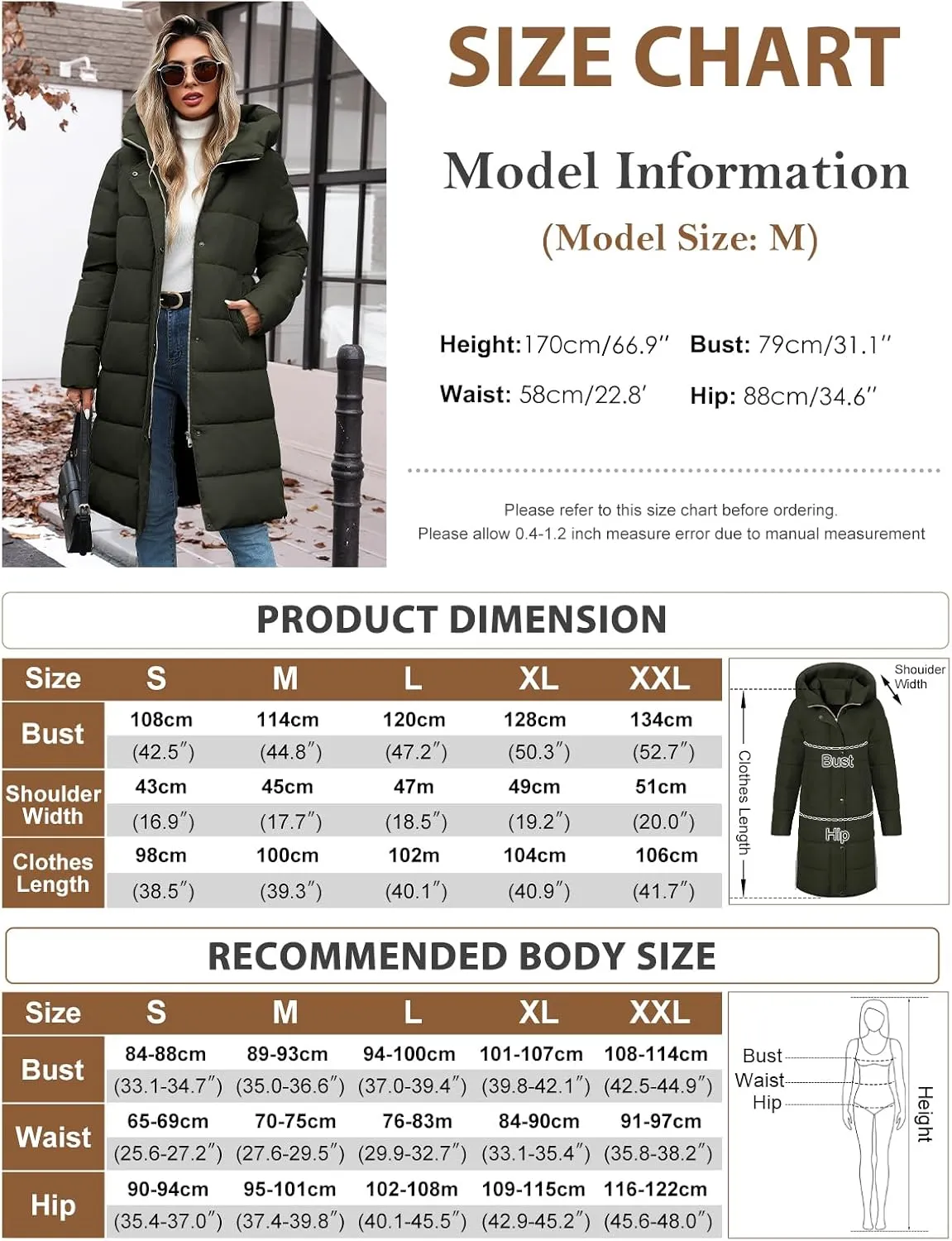 Winter Coats for Women-Puffer Jacket Hooded Warm Winter Long Coat Thickened Down Alternative Jacket Outwear