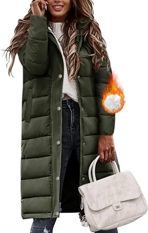 Winter Coats for Women-Puffer Jacket Hooded Warm Winter Long Coat Thickened Down Alternative Jacket Outwear