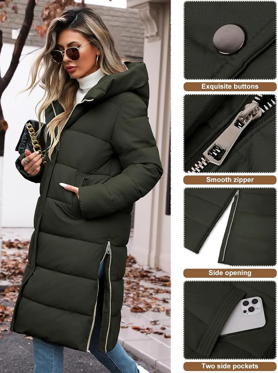 Winter Coats for Women-Puffer Jacket Hooded Warm Winter Long Coat Thickened Down Alternative Jacket Outwear