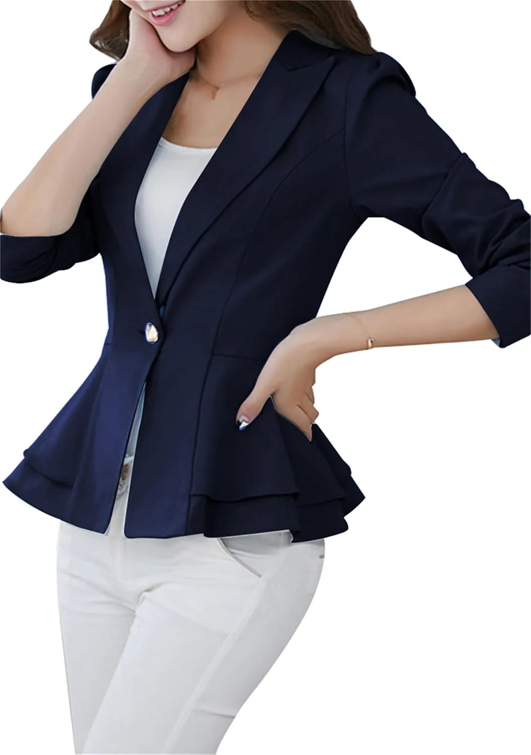 WIWIQS Women's Open Front Long Sleeve Work Office Jackets Blazer Lightweight Solid Color Slim Fit Blazers