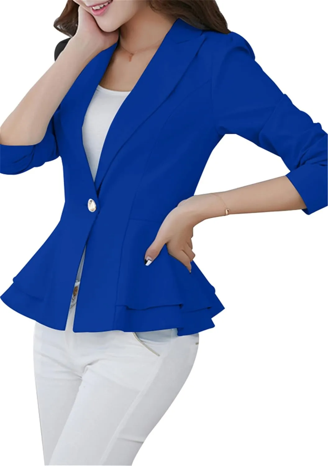 WIWIQS Women's Open Front Long Sleeve Work Office Jackets Blazer Lightweight Solid Color Slim Fit Blazers