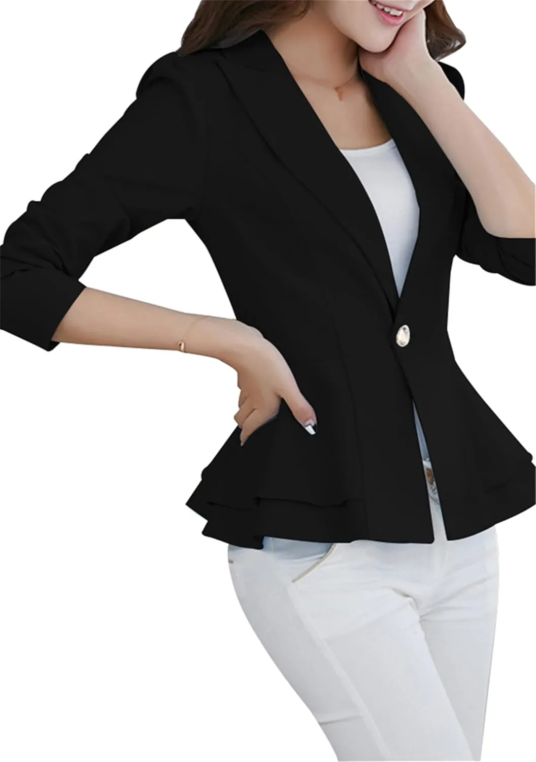 WIWIQS Women's Open Front Long Sleeve Work Office Jackets Blazer Lightweight Solid Color Slim Fit Blazers