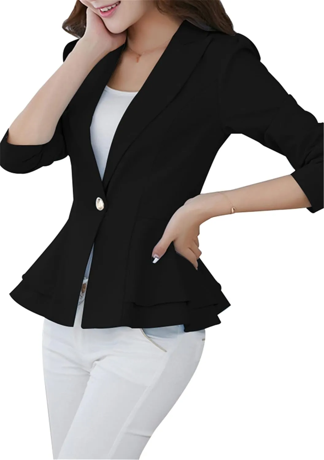 WIWIQS Women's Open Front Long Sleeve Work Office Jackets Blazer Lightweight Solid Color Slim Fit Blazers