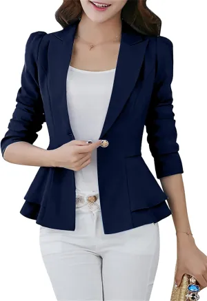 WIWIQS Women's Open Front Long Sleeve Work Office Jackets Blazer Lightweight Solid Color Slim Fit Blazers