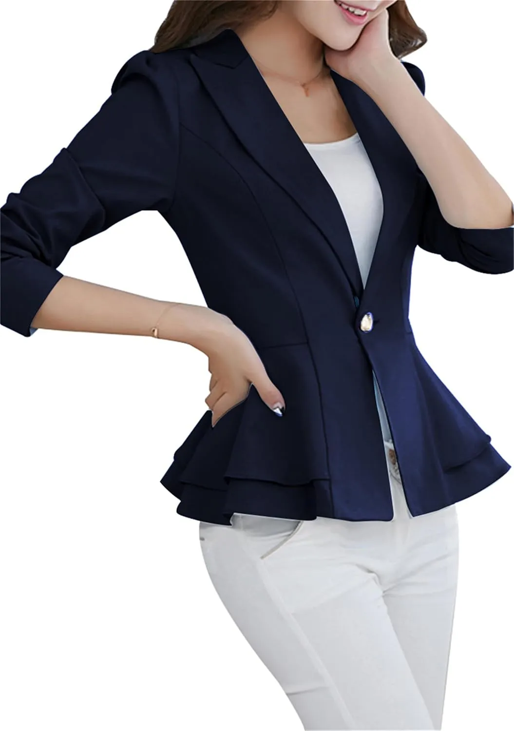 WIWIQS Women's Open Front Long Sleeve Work Office Jackets Blazer Lightweight Solid Color Slim Fit Blazers