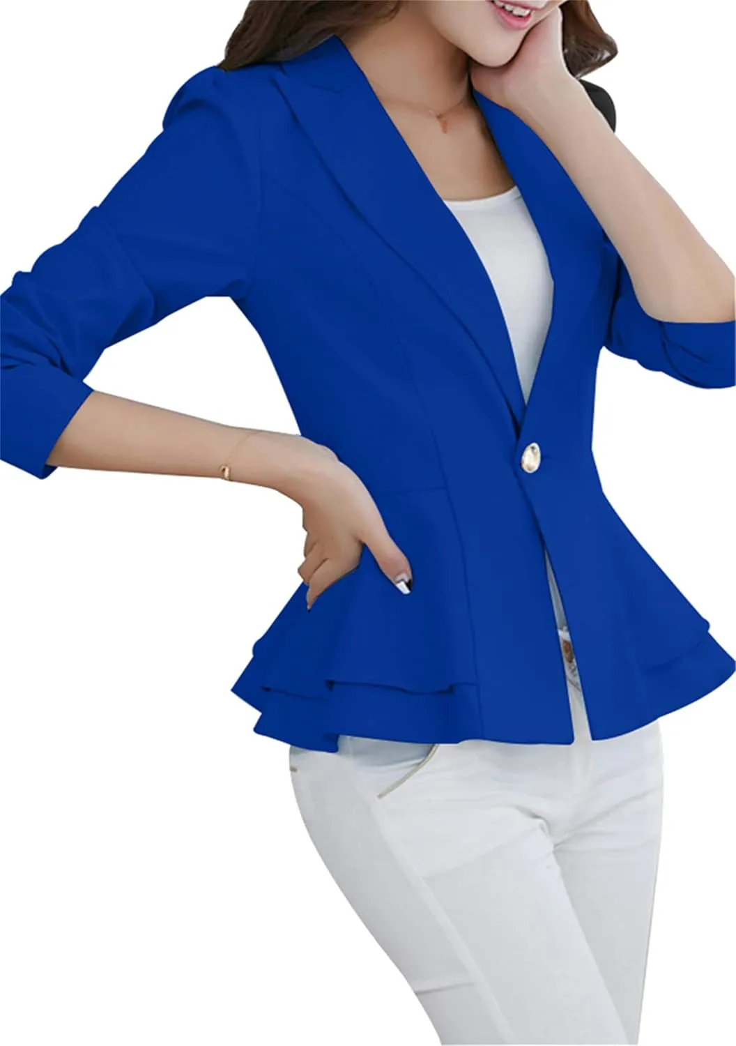WIWIQS Women's Open Front Long Sleeve Work Office Jackets Blazer Lightweight Solid Color Slim Fit Blazers