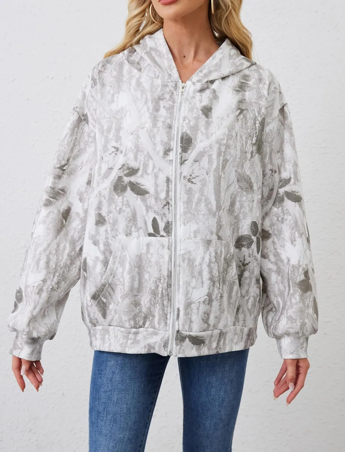 Women Camo Zip Up Hoodies Oversized Hooded Sweatshirt Pullover Long Sleeve Fleece Sweater Fall Winter Outfits
