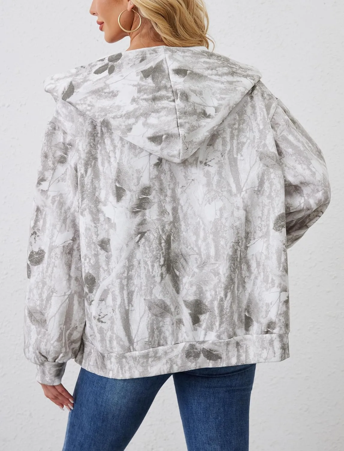 Women Camo Zip Up Hoodies Oversized Hooded Sweatshirt Pullover Long Sleeve Fleece Sweater Fall Winter Outfits
