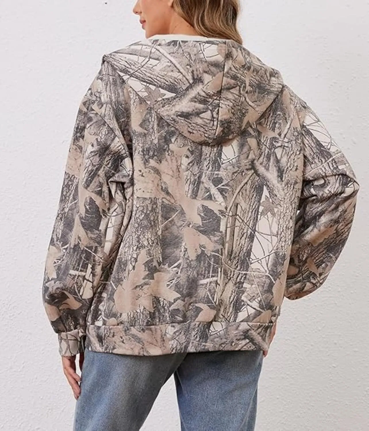 Women Camo Zip Up Hoodies Oversized Hooded Sweatshirt Pullover Long Sleeve Fleece Sweater Fall Winter Outfits