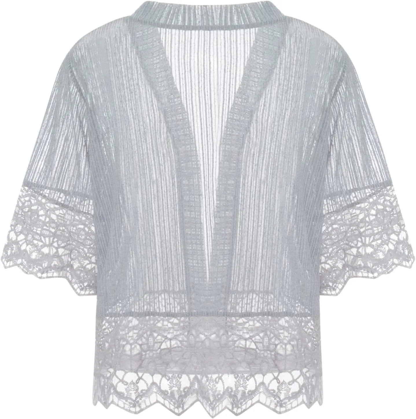 Women Casual Lace Crochet Cardigan Short Sleeve Sheer Cover Up Jacket Ruffle Open Front Blouse Tops Summer Kimono Cardigans