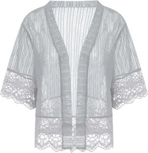 Women Casual Lace Crochet Cardigan Short Sleeve Sheer Cover Up Jacket Ruffle Open Front Blouse Tops Summer Kimono Cardigans